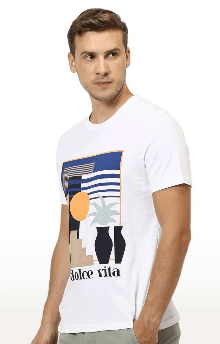 Men's White Printed Regular T-Shirts