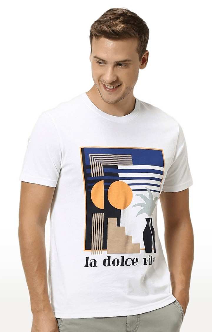Men's White Printed Regular T-Shirts