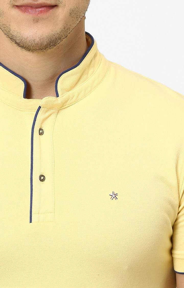 Men's Yellow Solid Regular T-Shirts