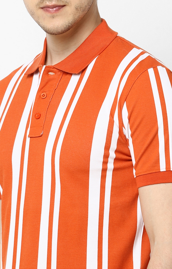 celio | Men's Orange Striped Polos 4
