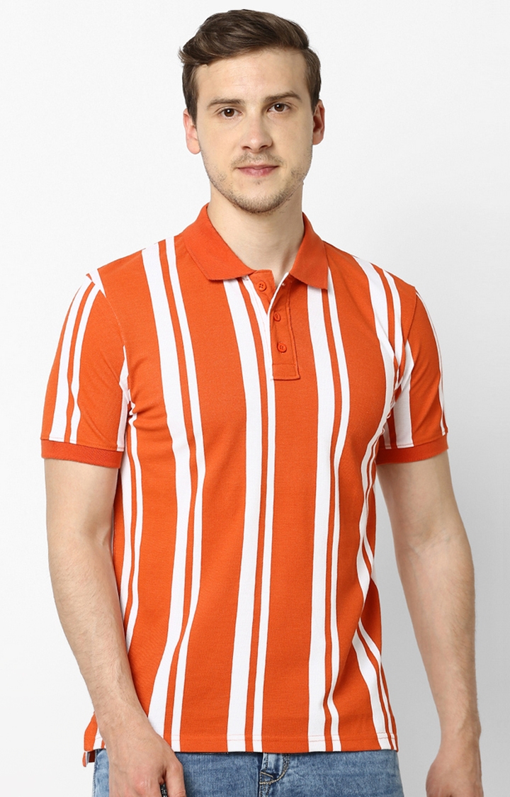 celio | Men's Orange Striped Polos 0