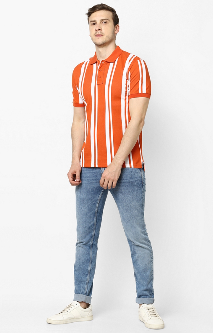 celio | Men's Orange Striped Polos 1