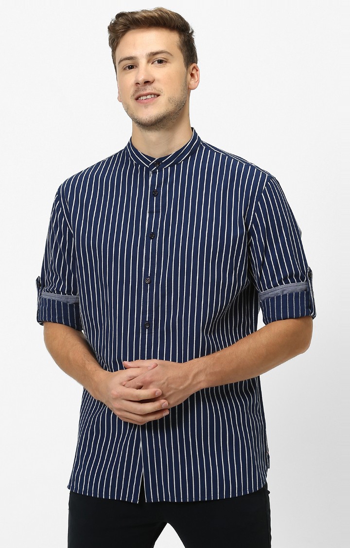 celio | Men's Blue Striped Casual Shirts 0