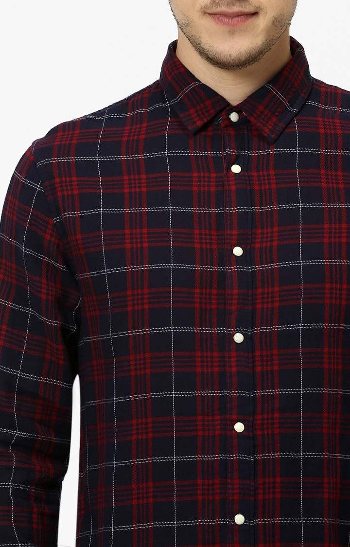 Men's Red Checked Casual Shirts