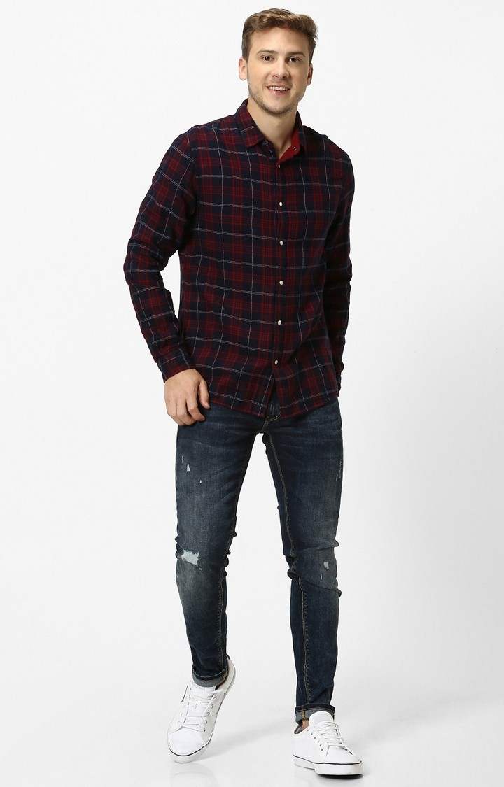 Men's Red Checked Casual Shirts