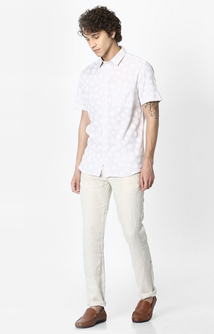 celio | Men's White Printed Casual Shirts 1