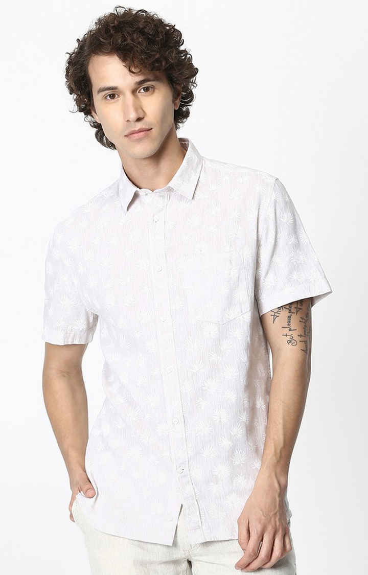 celio | Men's White Printed Casual Shirts 0