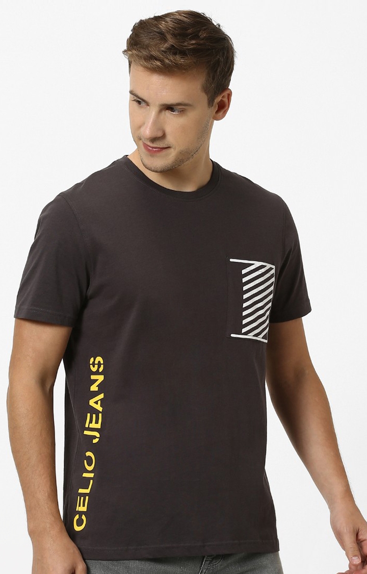 celio | Men's Brown Printed Regular T-Shirts 0