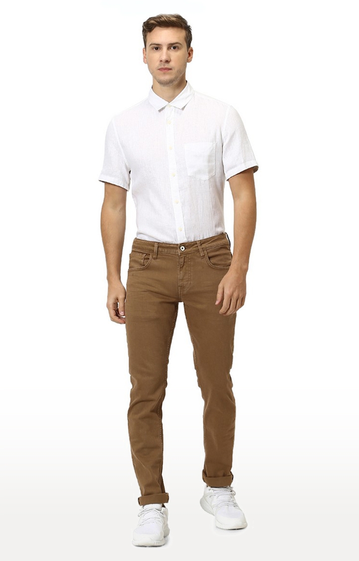 celio | Men's Brown Cotton Solid Slim Jeans 1