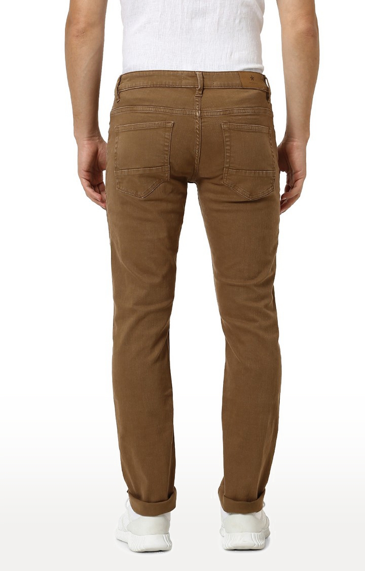 celio | Men's Brown Cotton Solid Slim Jeans 3