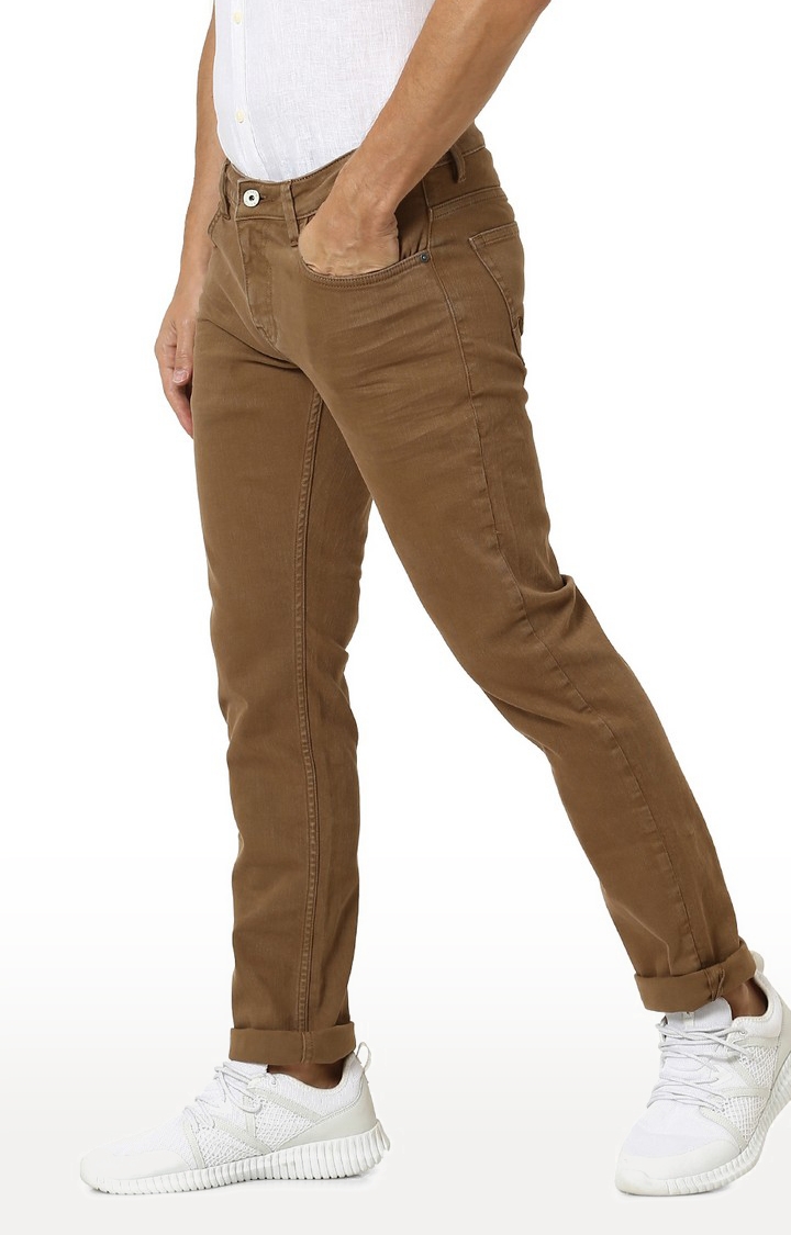celio | Men's Brown Cotton Solid Slim Jeans 2