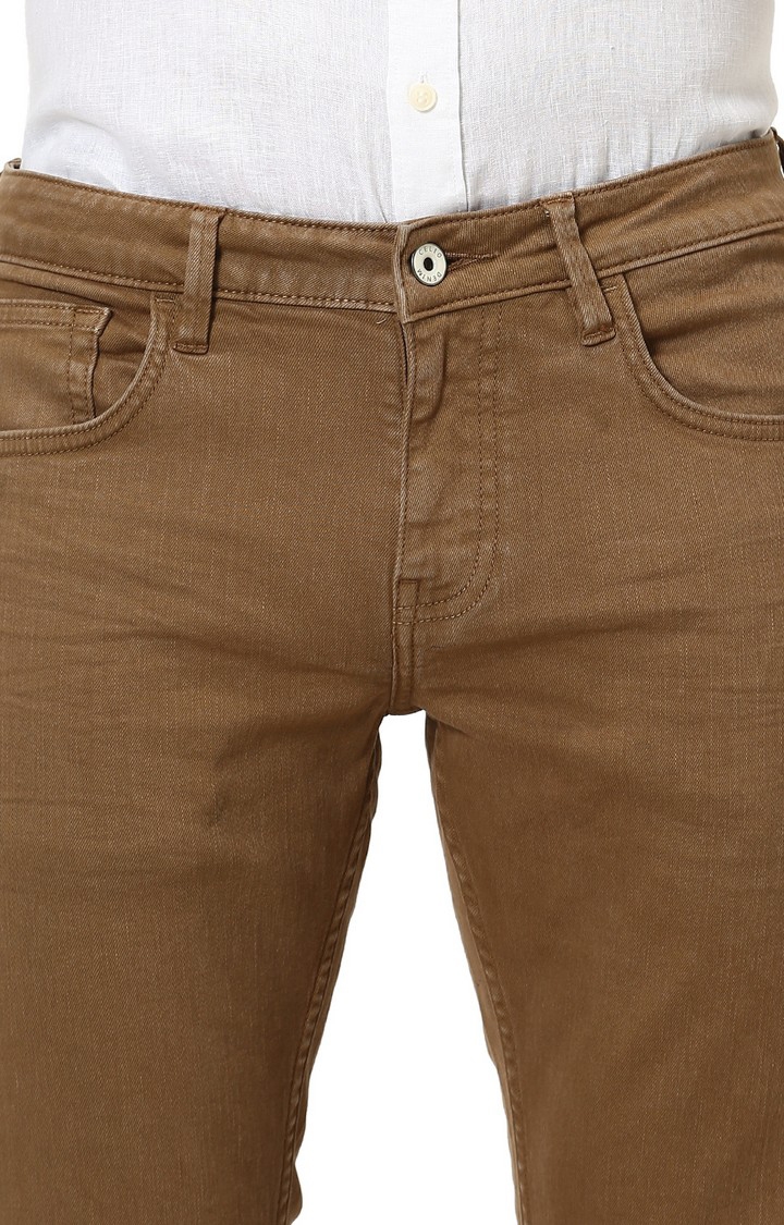 celio | Men's Brown Cotton Solid Slim Jeans 4