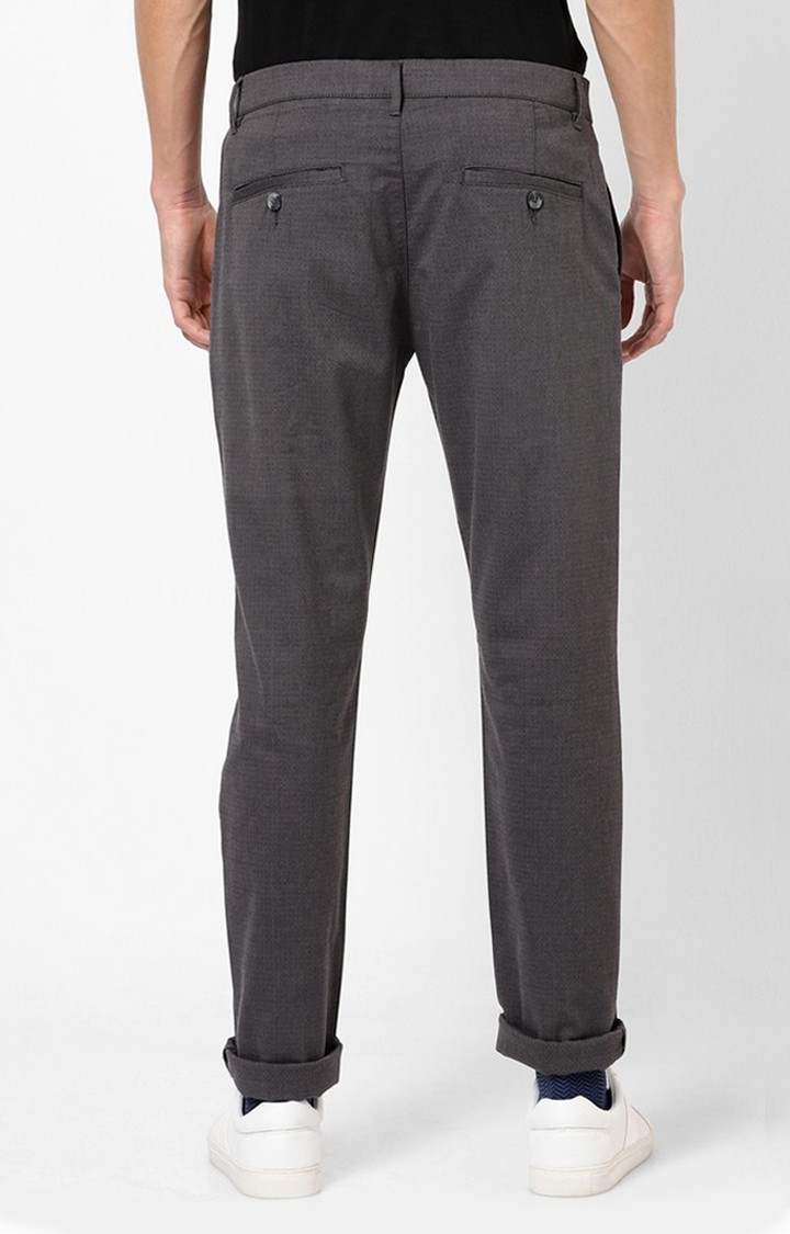 Men's Grey Cotton Blend Solid Tapered Formal Trousers