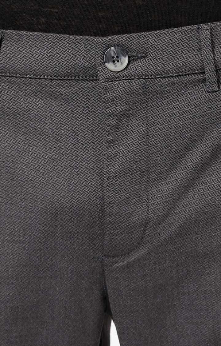 Men's Grey Cotton Blend Solid Tapered Formal Trousers