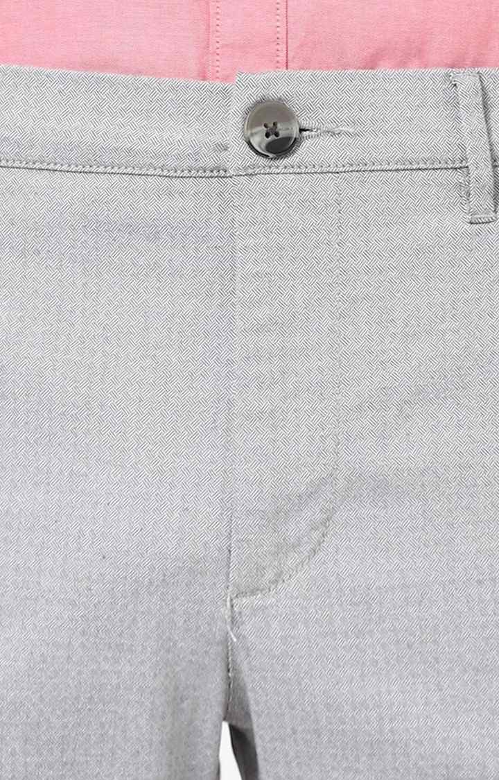 Men's Grey Cotton Blend Solid Tapered Formal Trousers