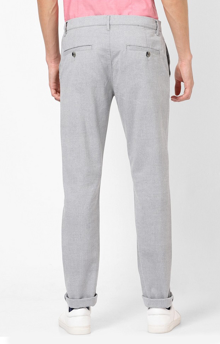 Men's Grey Cotton Blend Solid Tapered Formal Trousers