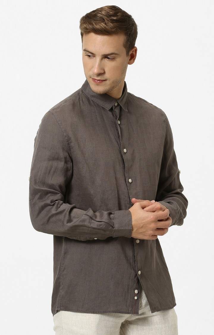 Men's Grey Solid Casual Shirts
