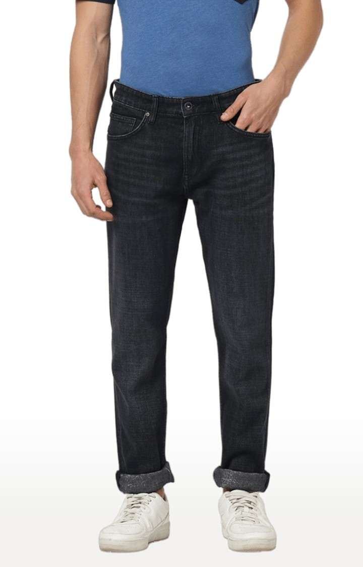 Men's Black Cotton Blend Solid Straight Jeans