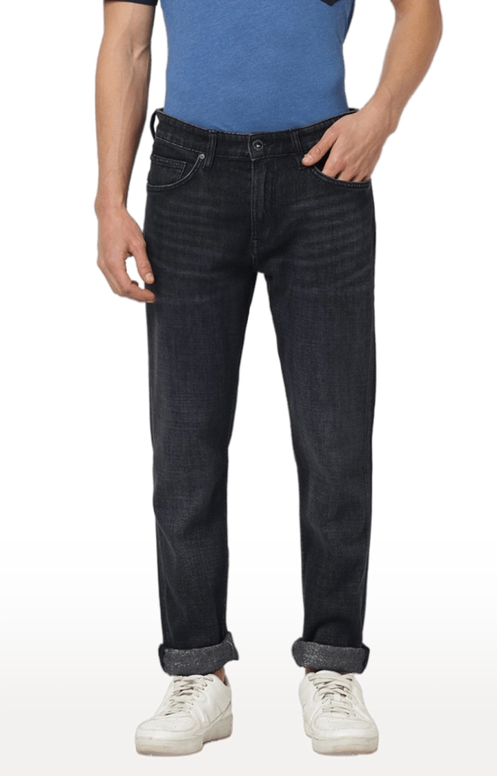 celio | Men's Black Cotton Blend Solid Straight Jeans