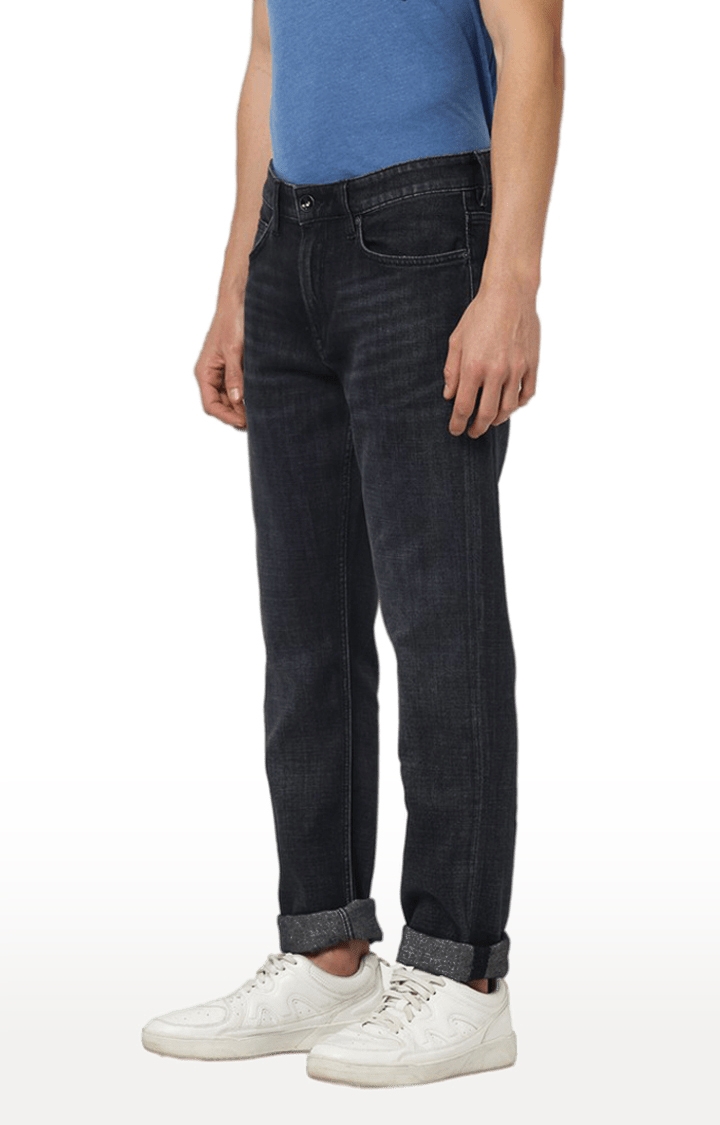 Men's Black Cotton Blend Solid Straight Jeans