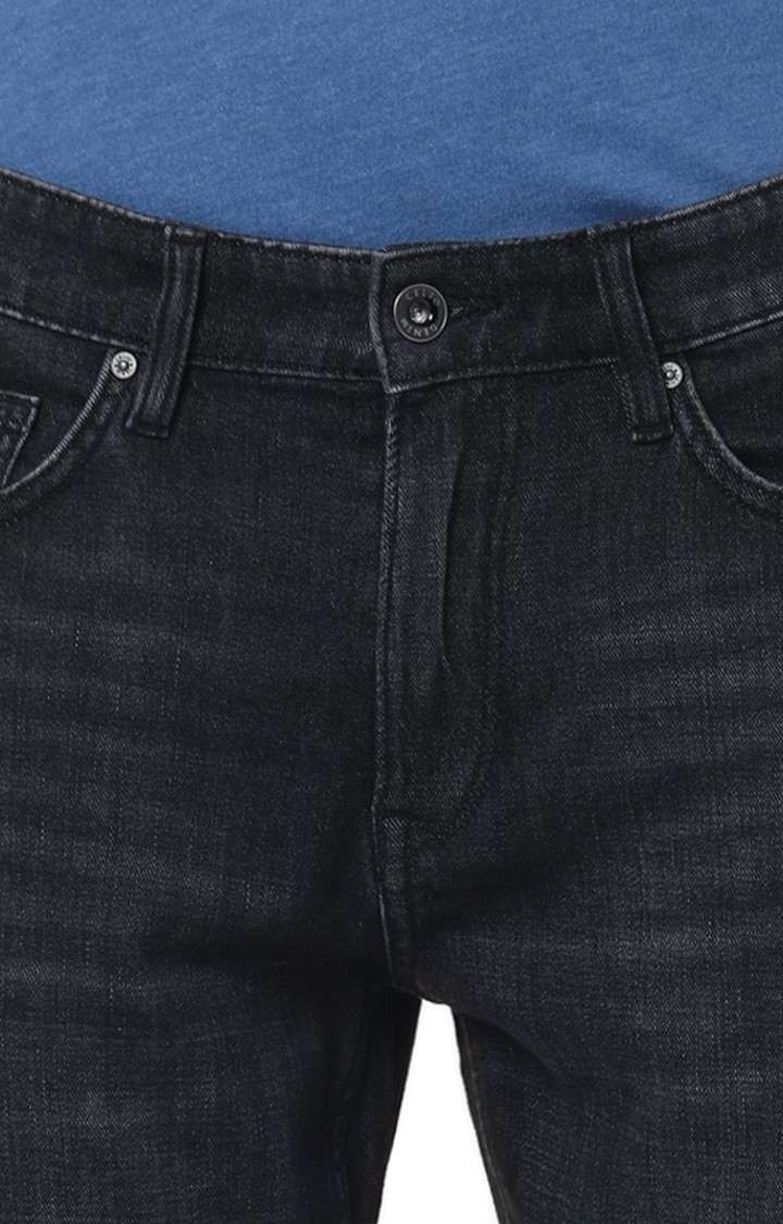 Men's Black Cotton Blend Solid Straight Jeans