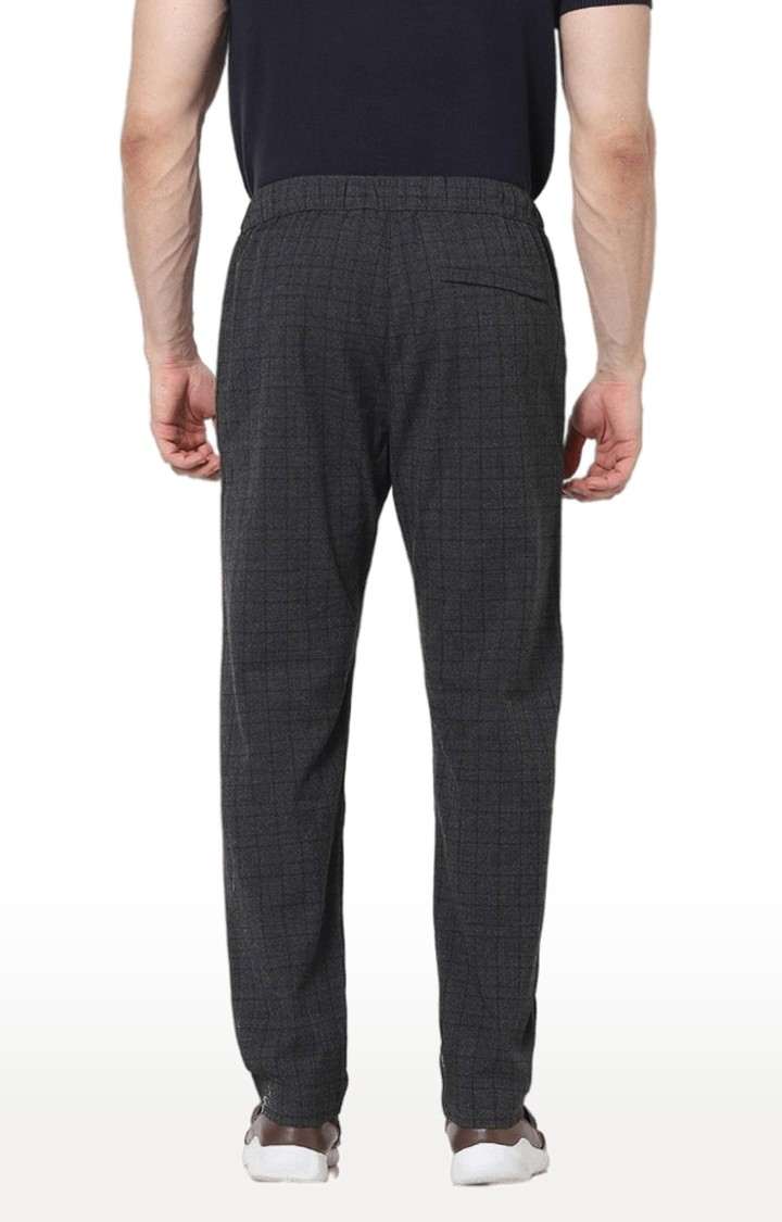 Men's Grey Polycotton Checked Casual Pants
