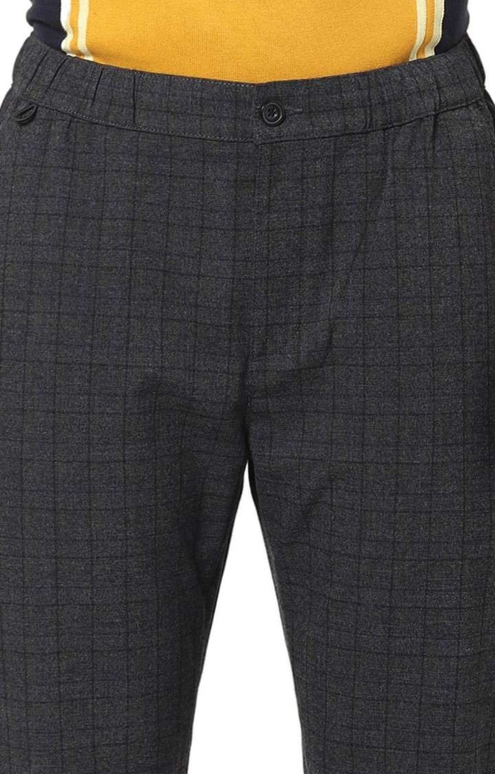 Men's Grey Polycotton Checked Casual Pants