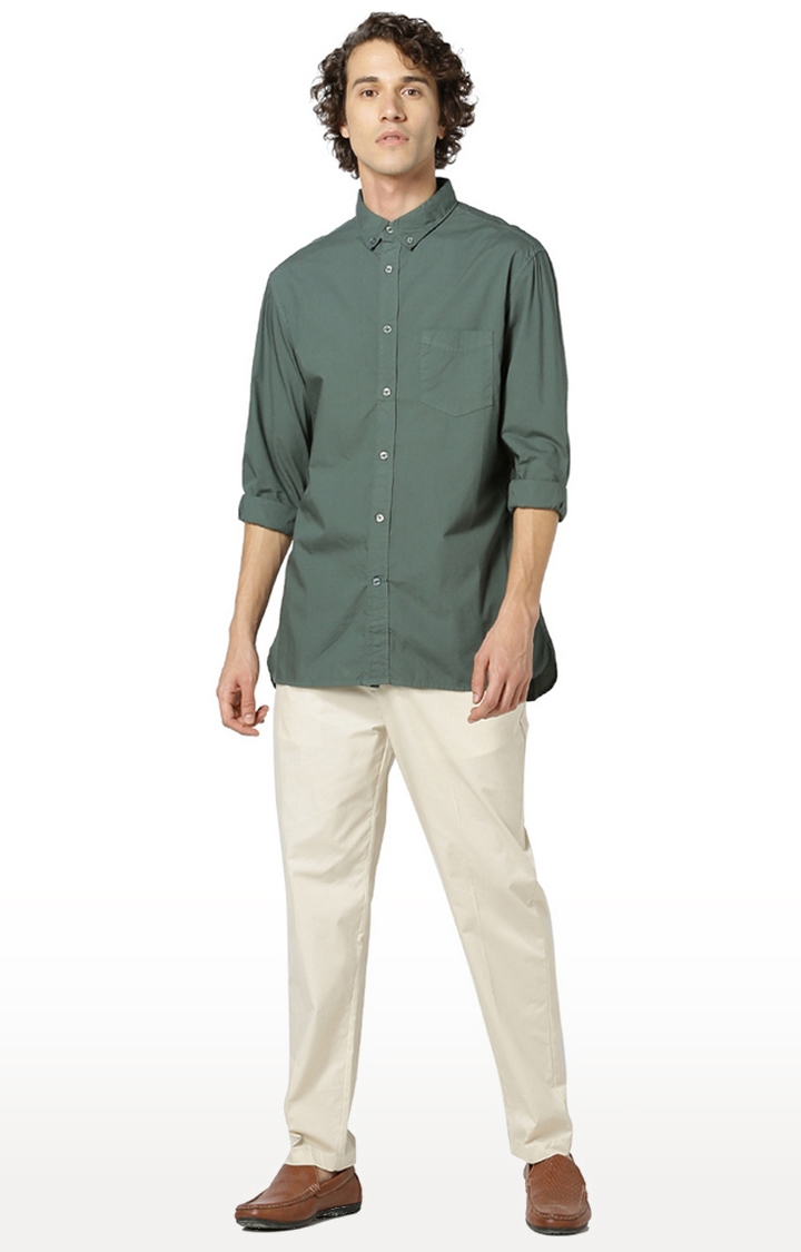 celio | Men's Green Solid Casual Shirts 1