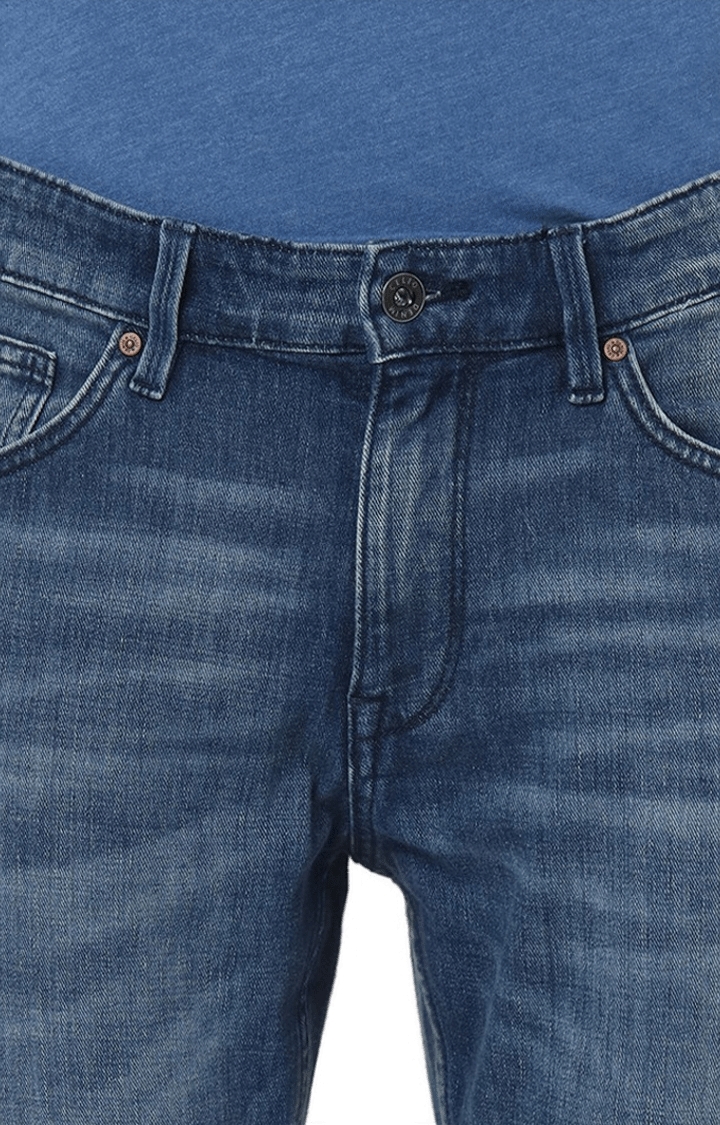celio | Men's Blue Cotton Blend Solid Tapered Jeans 3