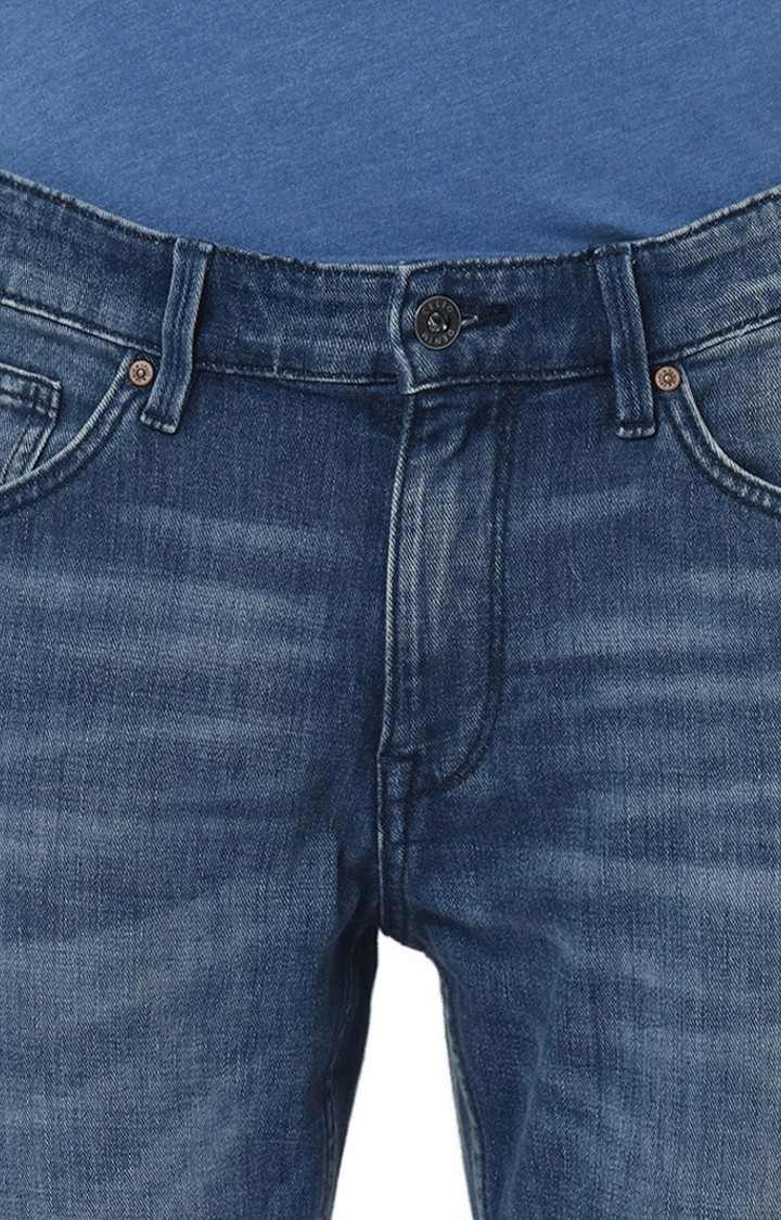Men's Blue Cotton Blend Solid Tapered Jeans