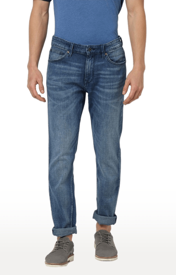 celio | Men's Blue Cotton Blend Solid Tapered Jeans