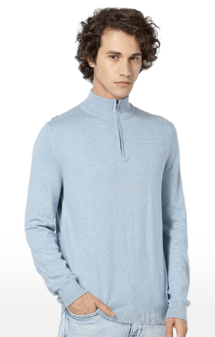 celio | Men's Blue Solid Sweatshirts