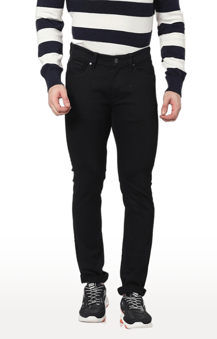 celio | Men's Black Cotton Blend Solid Slim Jeans