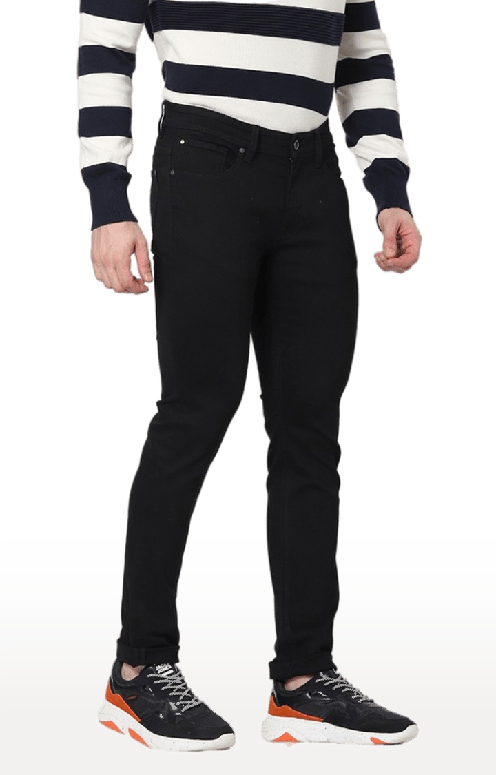 Men's Black Cotton Blend Solid Slim Jeans