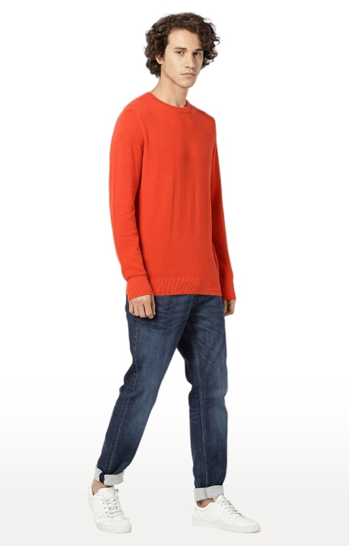 Men's Orange Solid Sweaters