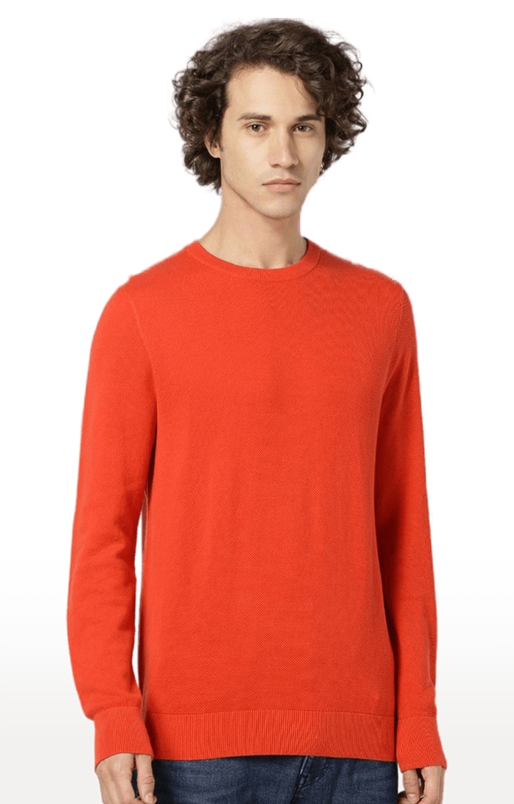 Men's Orange Solid Sweaters