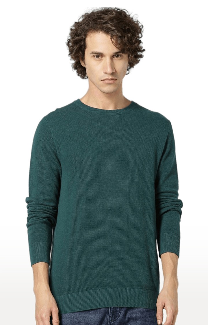 celio | Men's Green Solid Sweaters 0