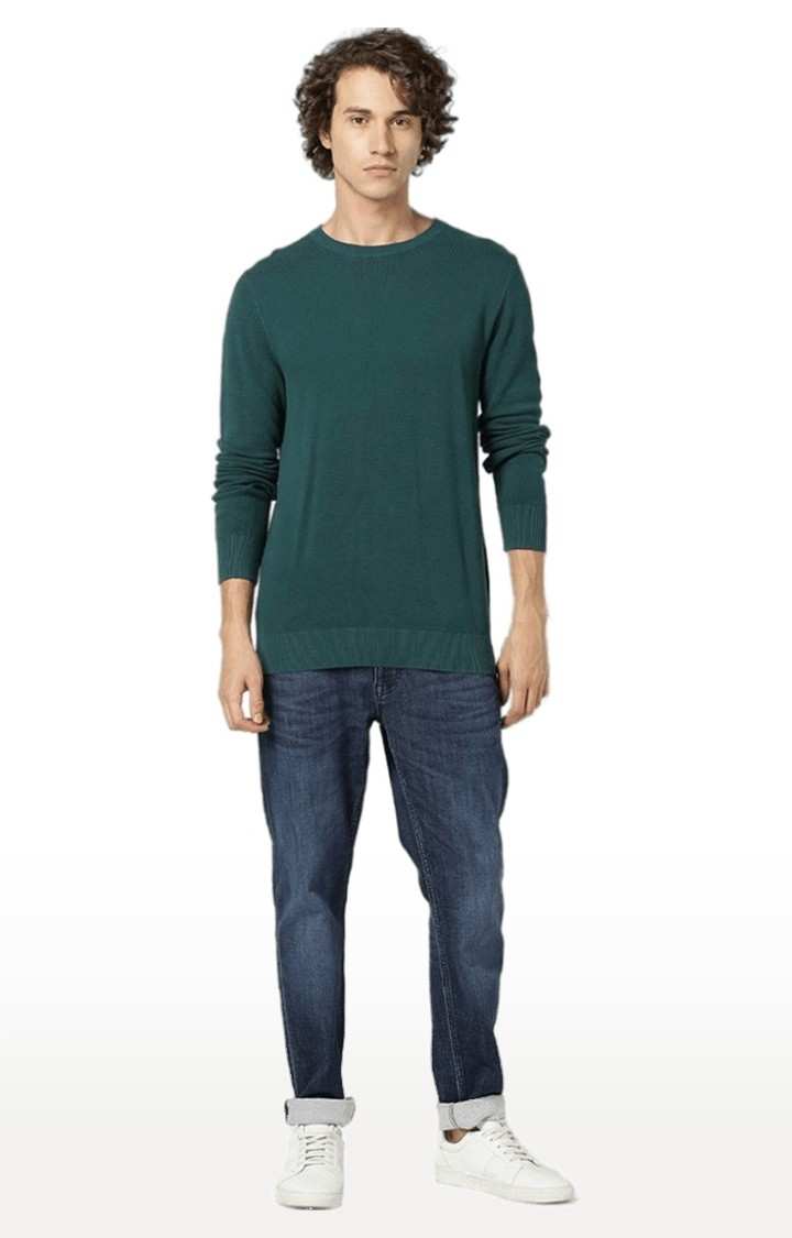 Men's Green Solid Sweaters