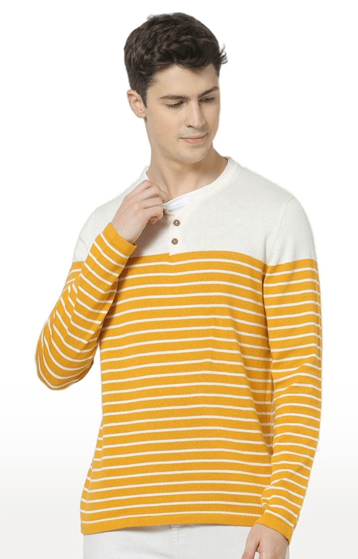 celio | Men's Yellow Striped Sweatshirts