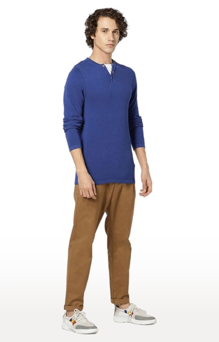 Men's Blue Solid Sweaters