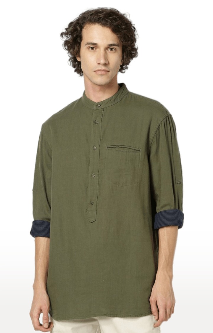 celio | Men's Green Solid Casual Shirts