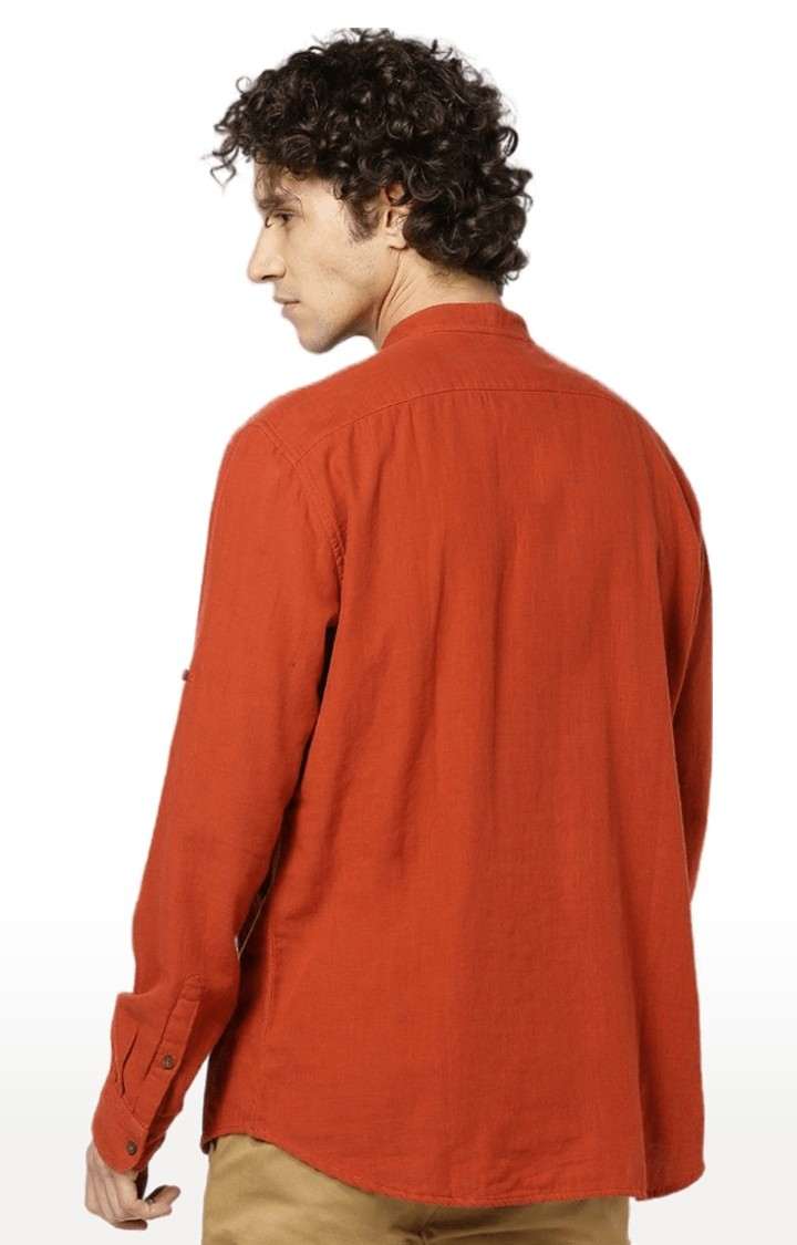 Men's Orange Solid Casual Shirts