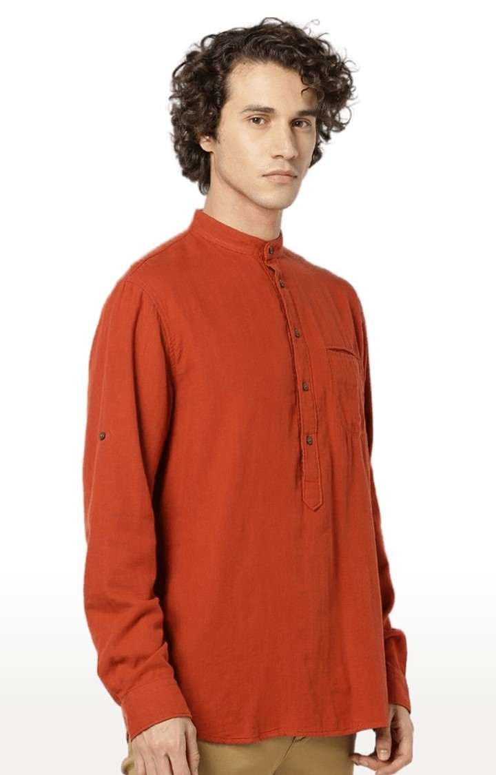 Men's Orange Solid Casual Shirts