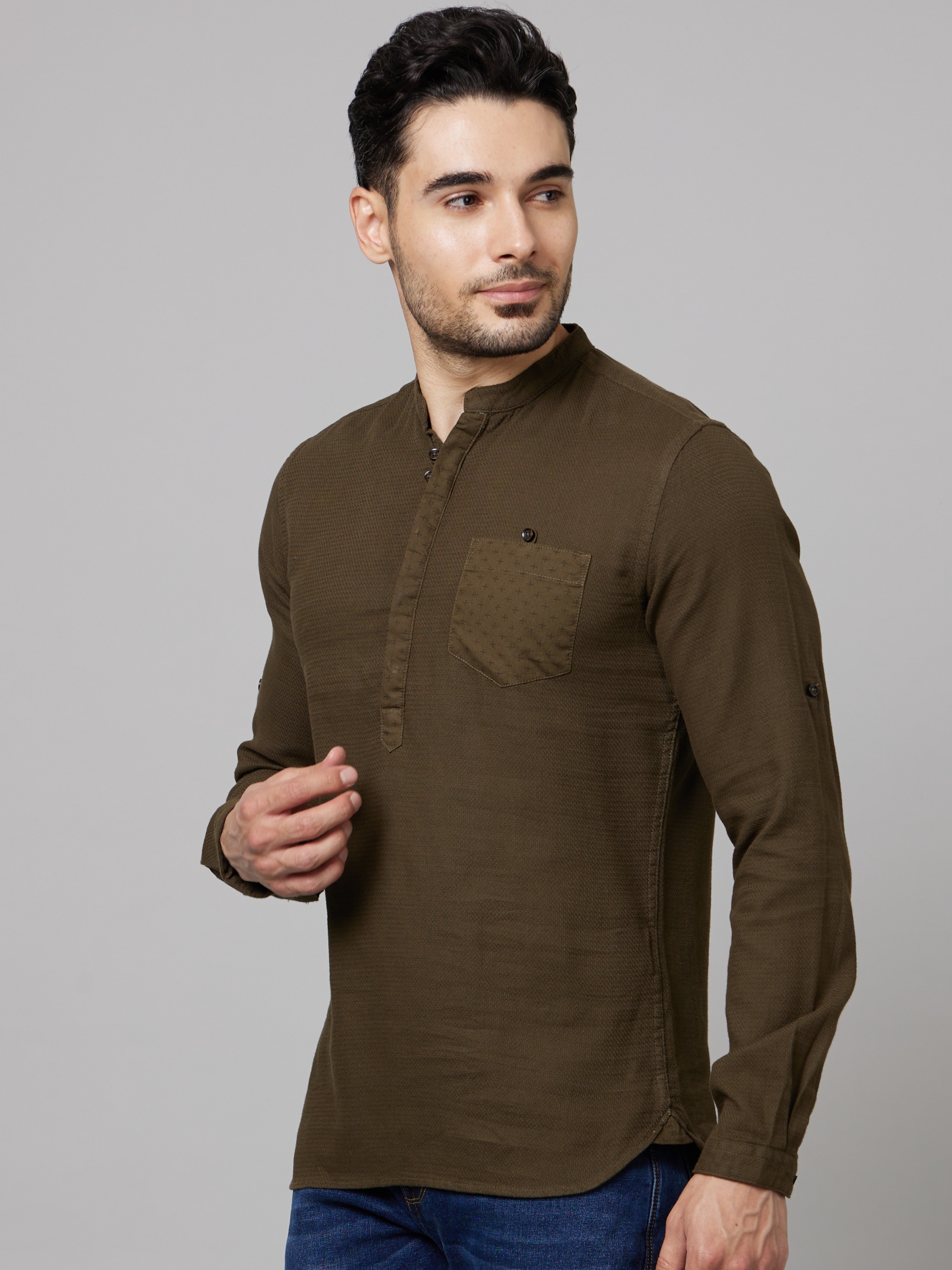 Men's Brown Textured Casual Shirts