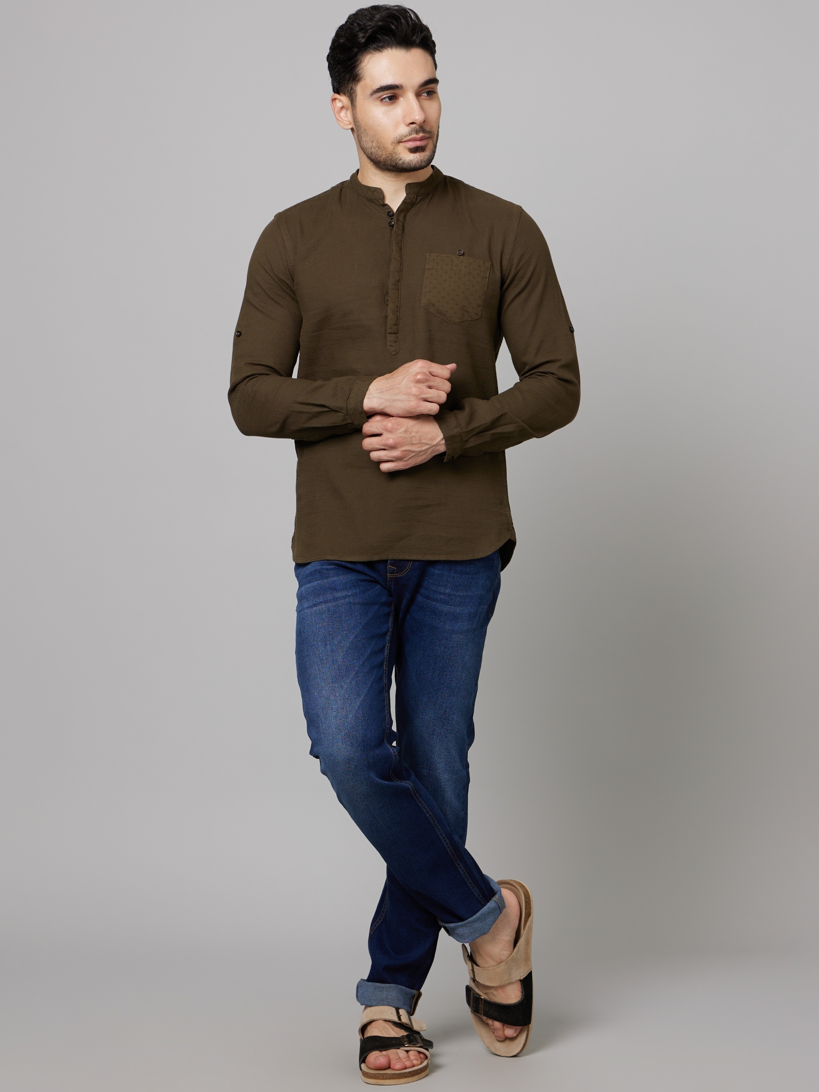 Men's Brown Textured Casual Shirts