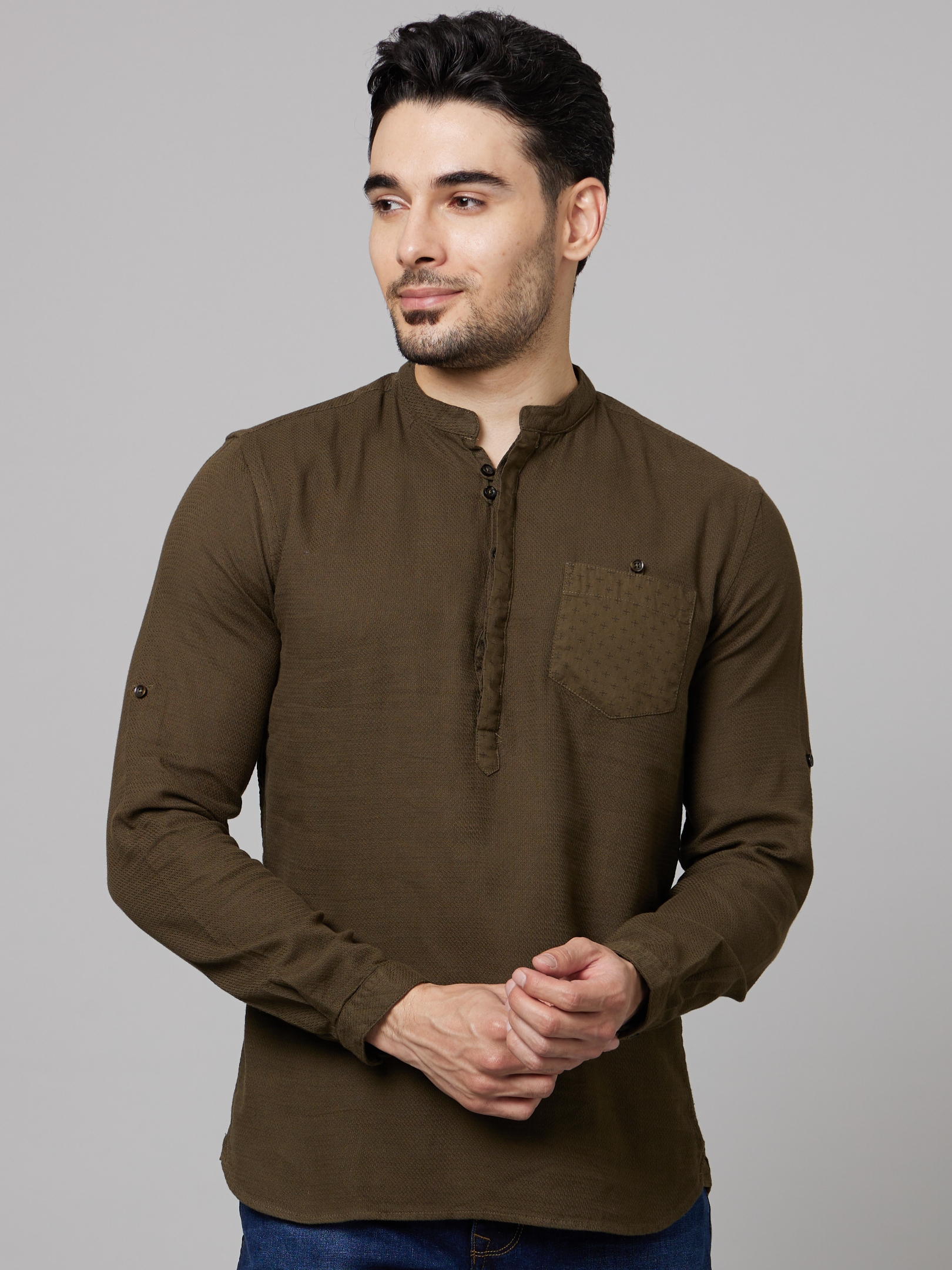 celio | Men's Brown Textured Casual Shirts