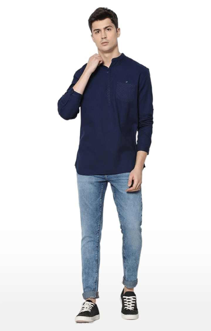 Men's Blue Solid Casual Shirts