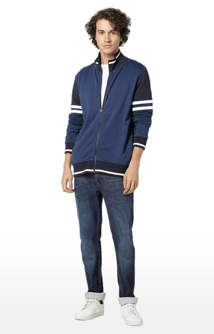 Men's Blue Colourblock Varsity Jackets