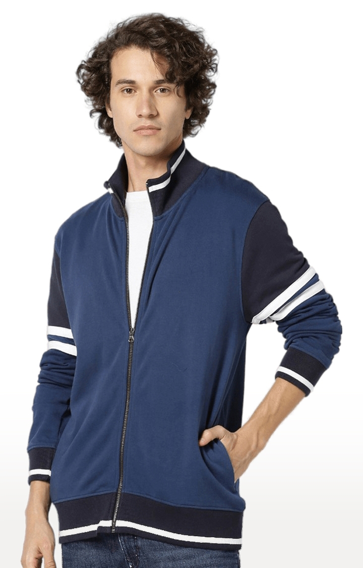 celio | Men's Blue Colourblock Varsity Jackets