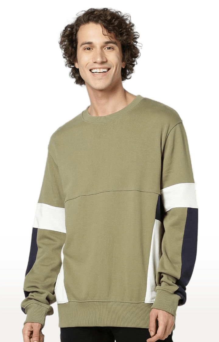 celio | Men's Green Colourblock Sweatshirts